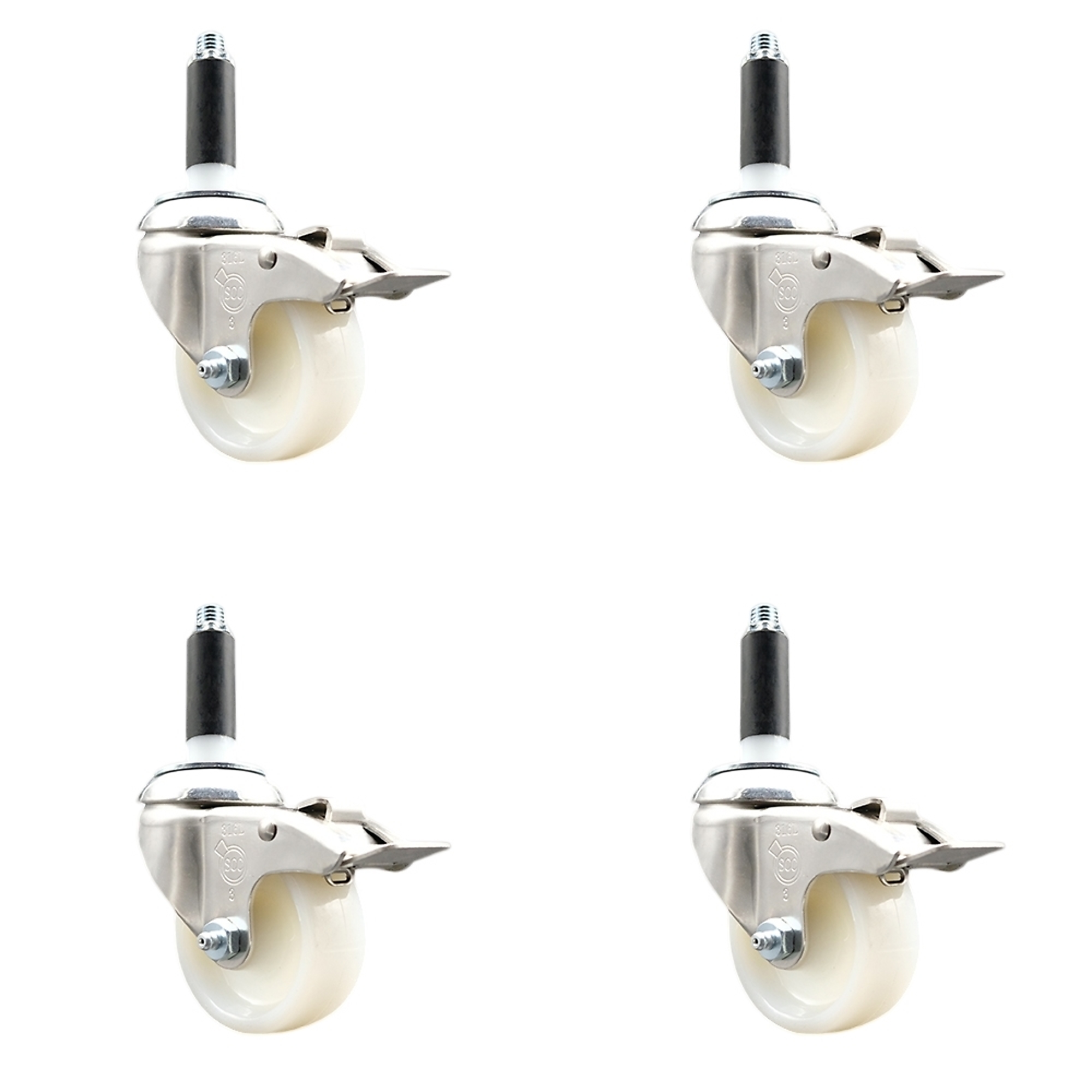 Service Caster, 3in. x 1 1/4in. Stem Casters, Wheel Diameter 3 in, Caster Type Swivel, Package (qty.) 4, Model# SCC-SS316TTLEX20S314-NYS-34-4
